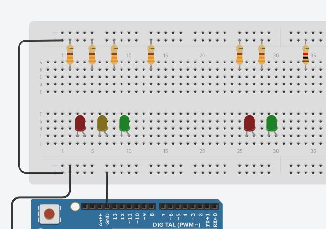 Passo 2 - conectando resistores e LEDs 
